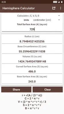 Hemisphere Calculator android App screenshot 2