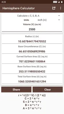 Hemisphere Calculator android App screenshot 3